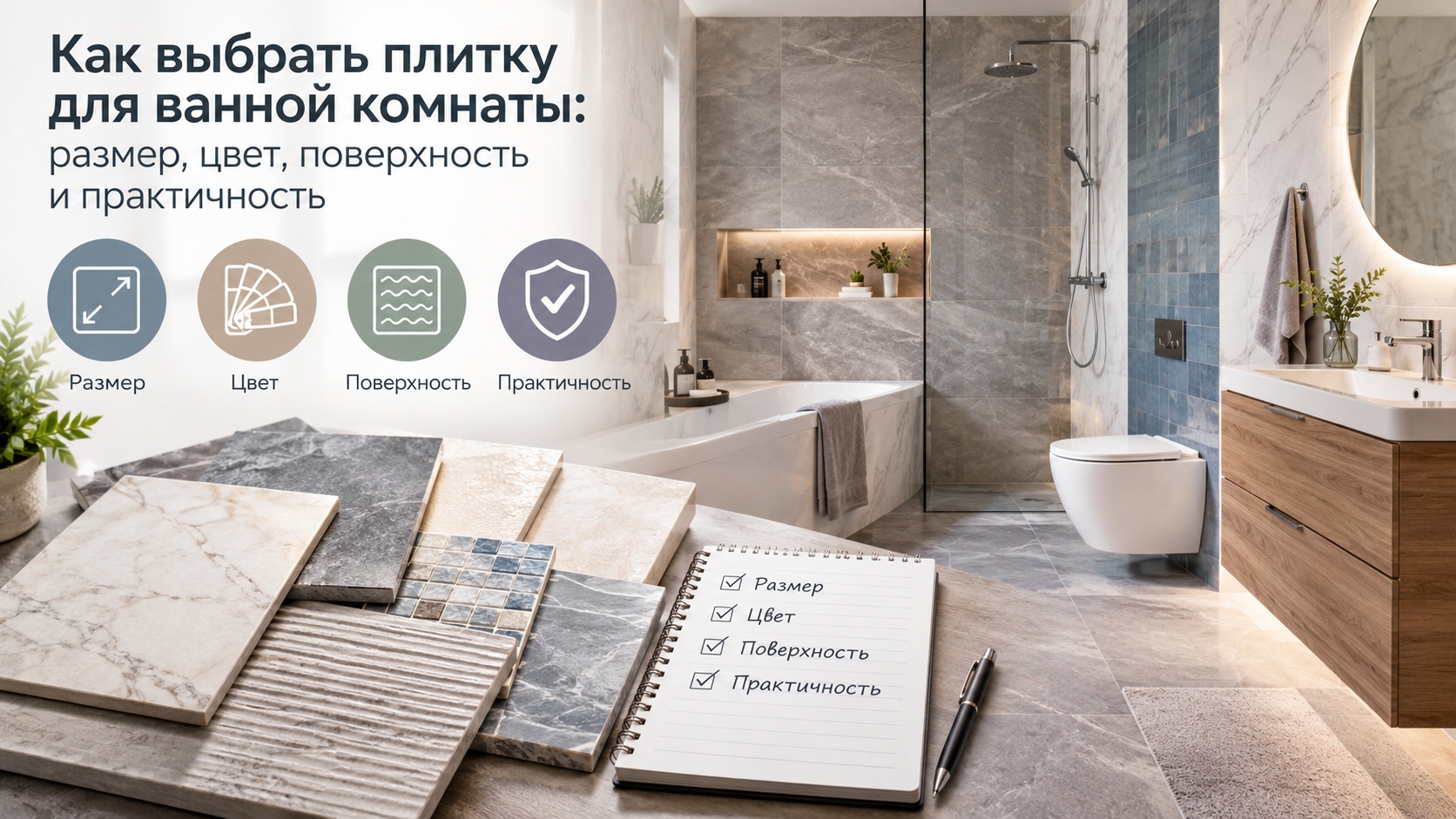 Как выбрать плитку для ванной комнаты: размер, цвет, поверхность и практичность