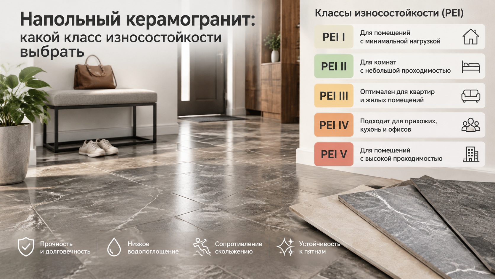 Напольный керамогранит: какой класс износостойкости выбрать для разных помещений
