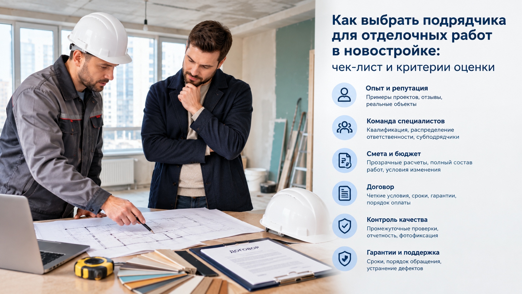 Как выбрать подрядчика для отделочных работ в новостройке: чек-лист и критерии оценки