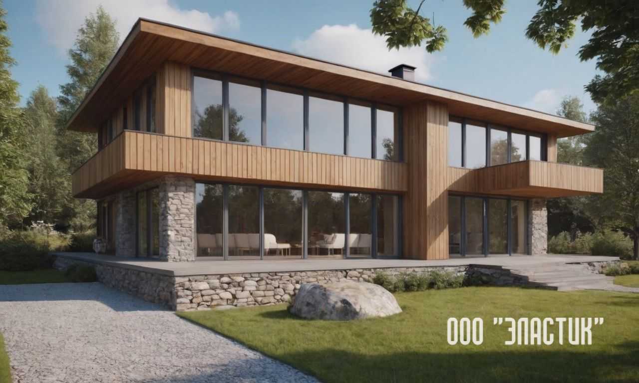 Фасад с комбинированной отделкой штукатуркой и деревом для стильного дома